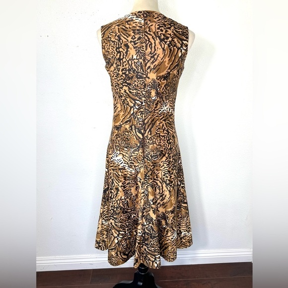 VINTAGE 1970s Animal Print Leopard Cat Face Print Midi Sleeveless Dress Vtg 70s - Picture 3 of 10